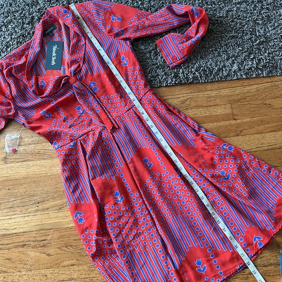 Modcloth NWT Pleasant Confidence Tie-Neck Dress Red and Blue Print Size 6 - Picture 12 of 16